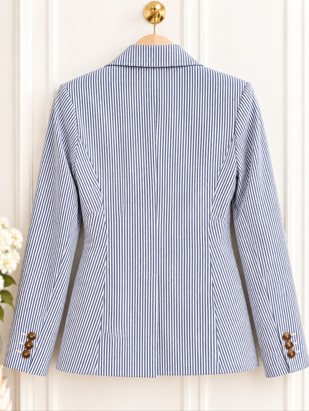 Joie NWT Blue White Pinstripe Double Breasted Blazer Jacket | Size Medium - Picture 7 of 10